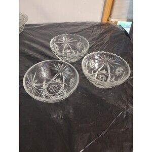 American Brilliant Anchor Hocking 5” Hobstars Candy Bowls 2 Beveled 1 Flat